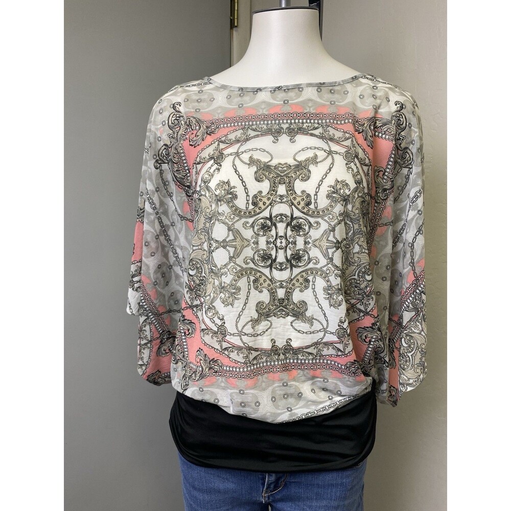 Jennifer Lopez Women's XS Sheer Mesh Layered Blouse Pink Gray